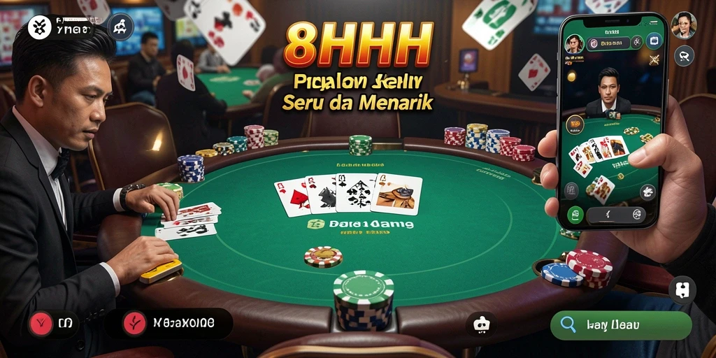 Tampilan layar permainan 8HHH yang menampilkan keseruan Poker.