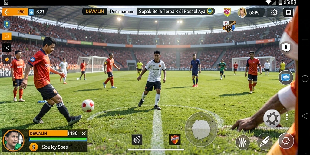 Tampilan gameplay menyerupai turnamen sepak bola nyata.