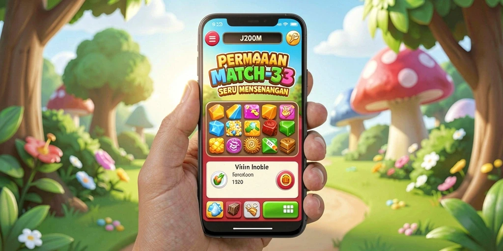 Gameplay seru J200M dalam momen mencocokkan elemen.