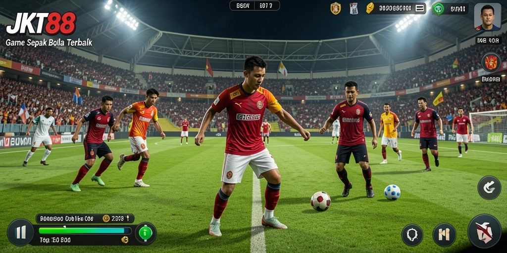Tampilan gameplay <strong>JKT88</strong> dengan aksi seru di lapangan.