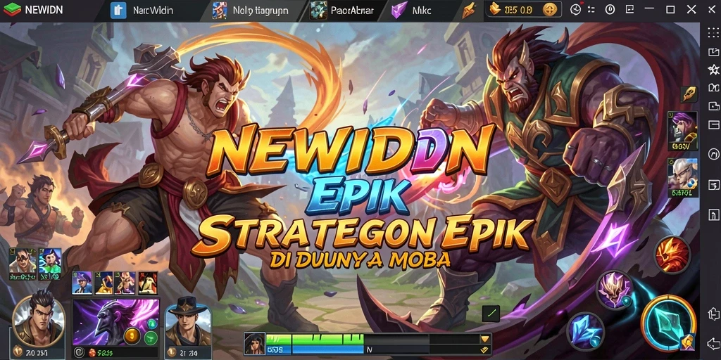 Tampilan gameplay seru di NEWIDN MOBA dengan aksi karakter yang menggembirakan.