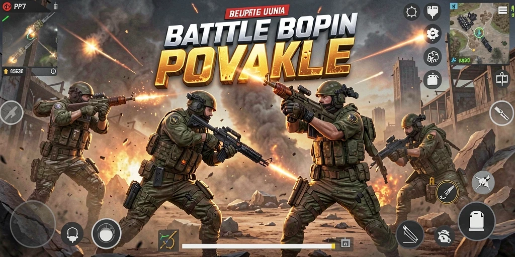 Gambaran layar permainan PP7 dengan aksi Battle Royale yang intens.