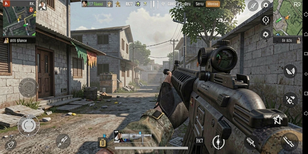 Screenshot utama RK77 menampilkan aksi gameplay FPS yang mendebarkan.