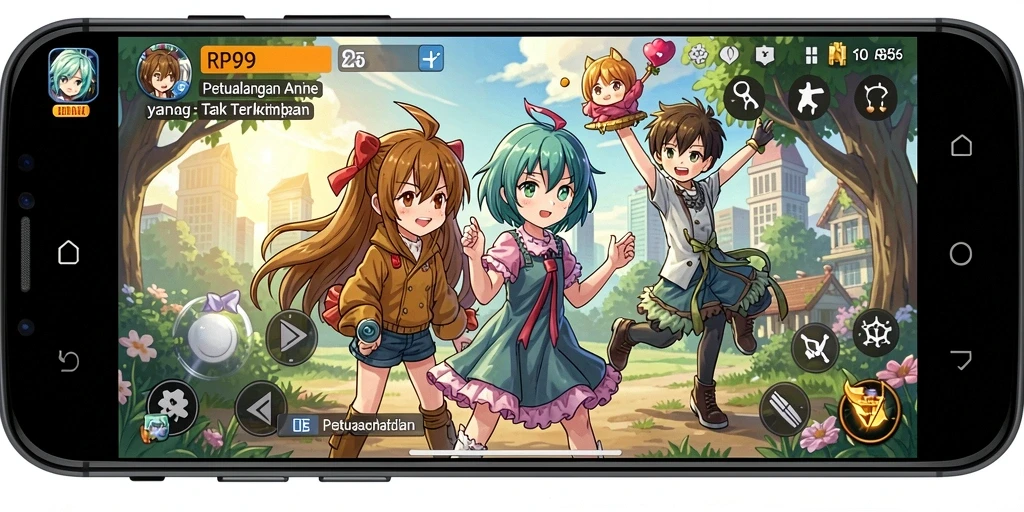 Tampilan gameplay RP99 yang penuh warna dan dinamis.