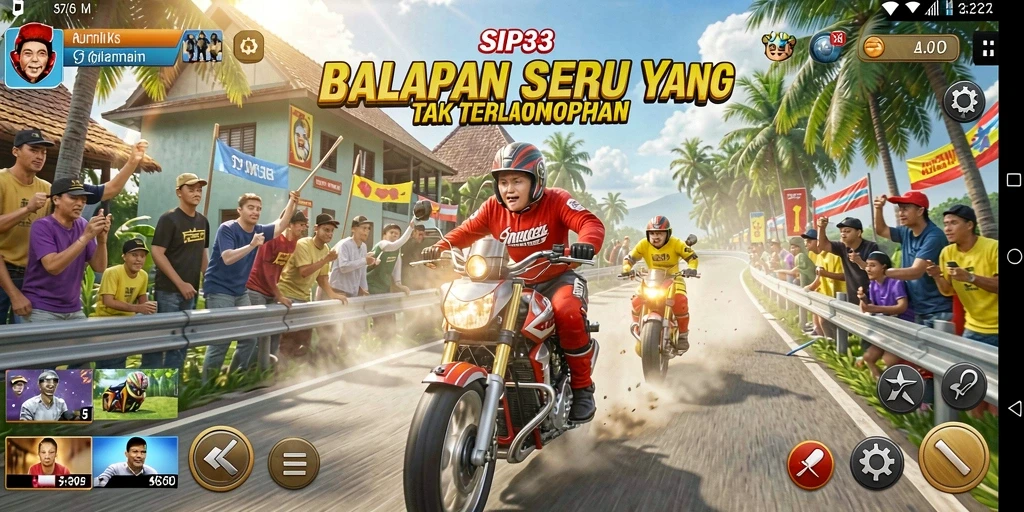 Gameplay SIP33 yang mendebarkan dengan kendaraan balap cepat.