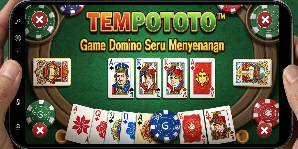 Screenshot utama TEMPOTOTO menampilkan keseruan permainan Domino.