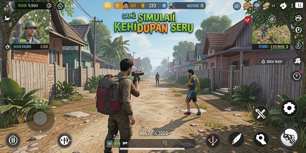 Screenshot gameplay W67 menunjukkan momen seru dalam simulasi kehidupan.